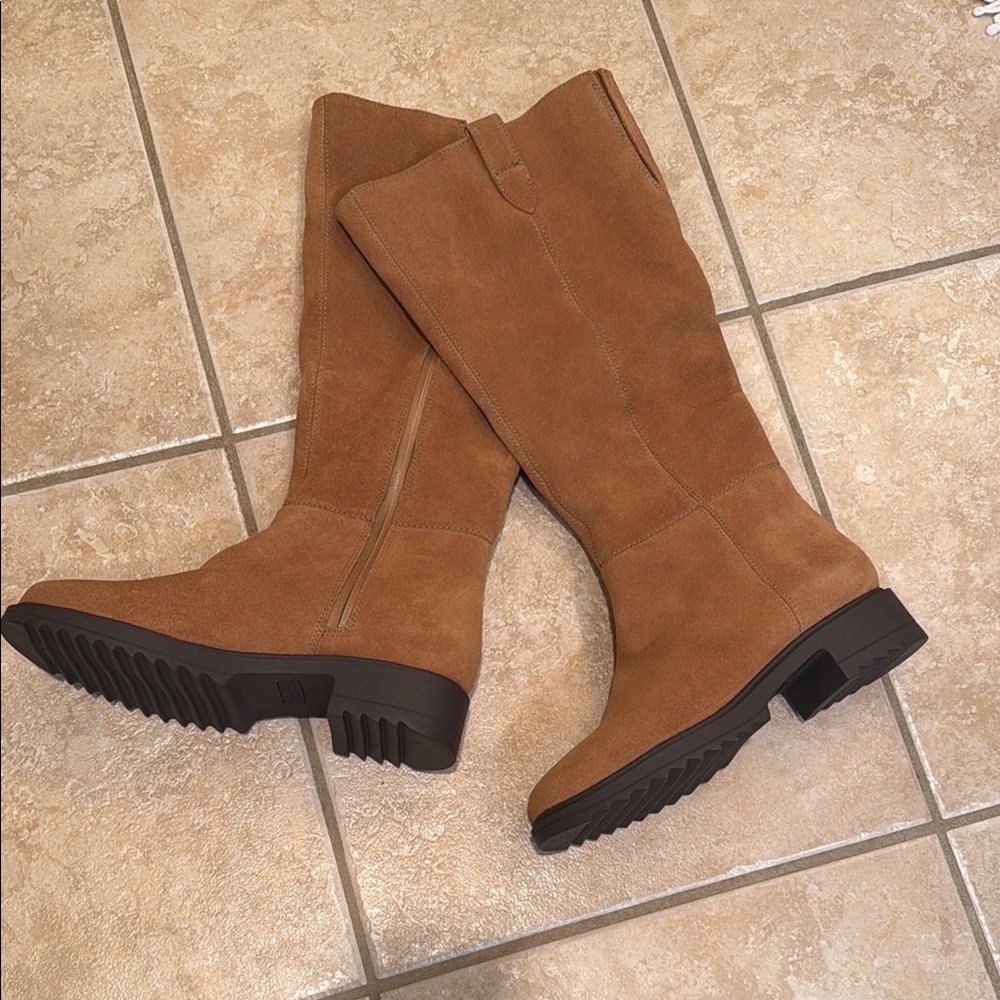 Women's Tall Suede Riding Boots in Chestnut Brown